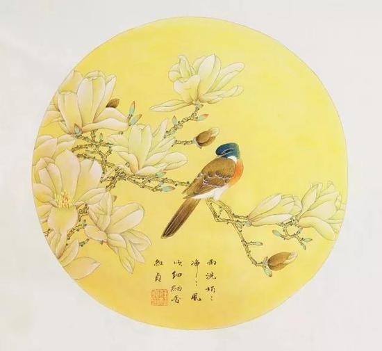 任红贞 《玉兰花下鸟枝头》