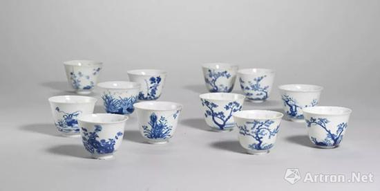 清康熙青花十二花神杯 佳士得2018年秋拍拍品