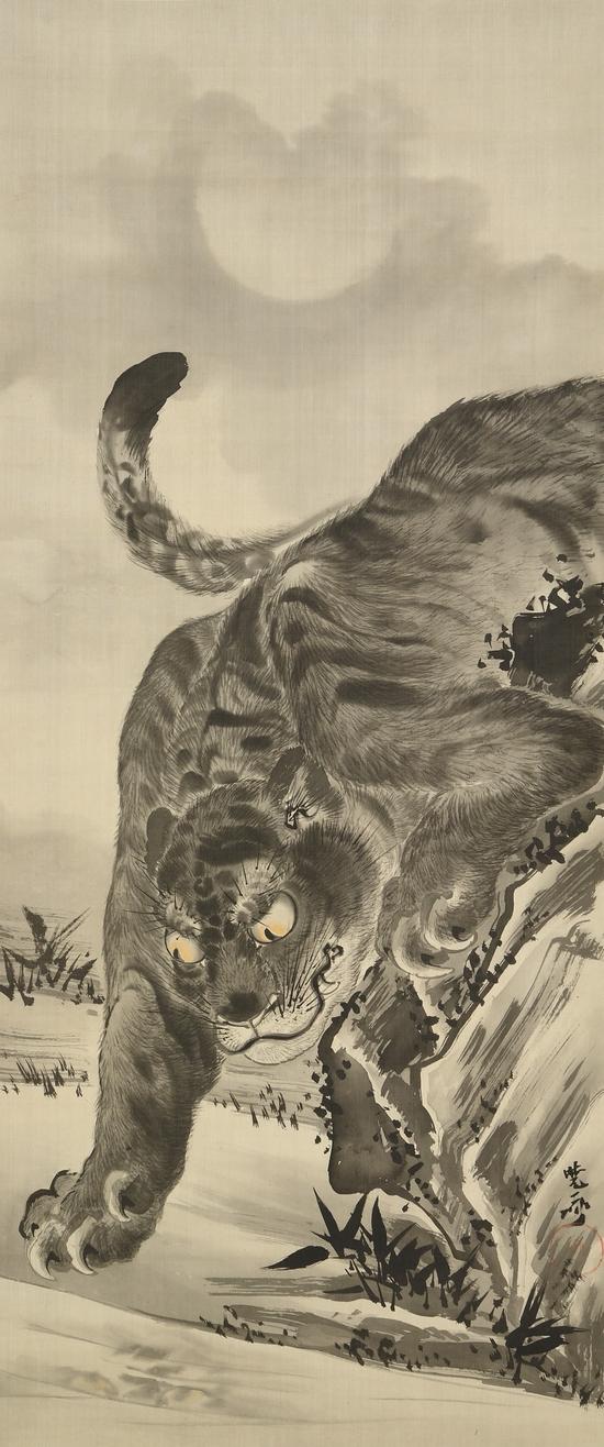 河锅晓斋,《月下虎 水中影》, 1871-1889年
