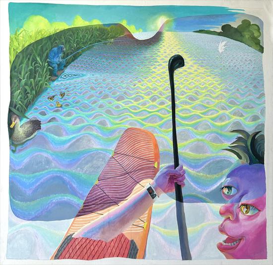 薄司晗,《指引》,纸面丙烯,150 × 150 cm,2023