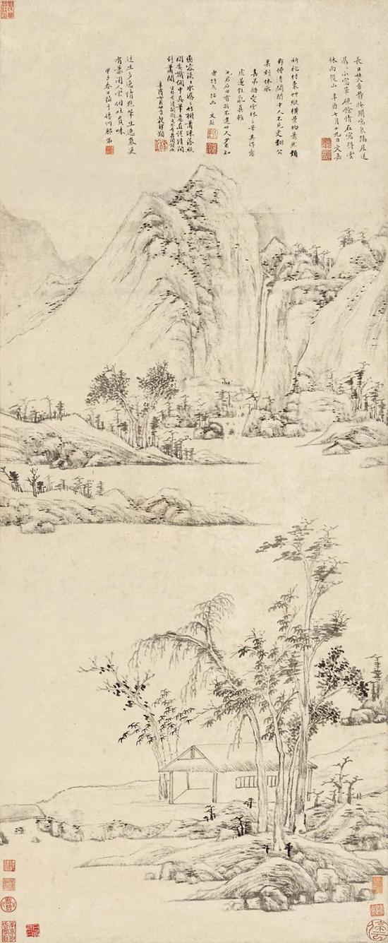 文嘉《雨后山图》轴,纸本水墨,121.5厘米×49.5厘米,1565年