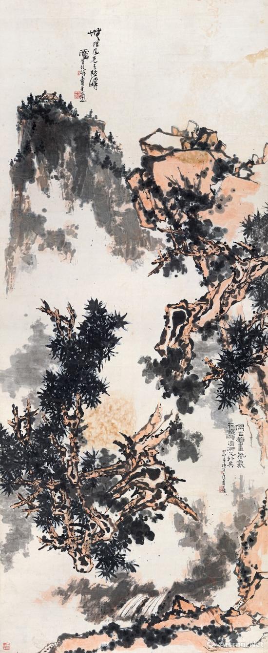 潘天寿 《无限风光》 癸卯(1963年)作 设色纸本 立轴 358.5×150 cm