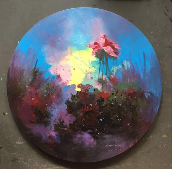 青草碧连天 100x100cm 布面油画