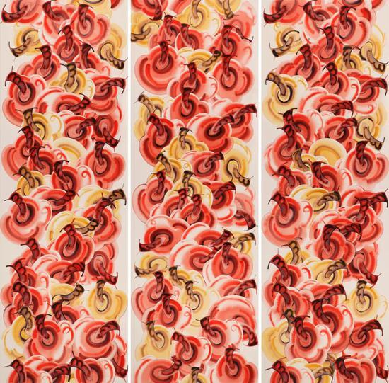 《大苹果NO.128-139》十二联之一,纸上水彩,270x90cmx12幅,2014年
