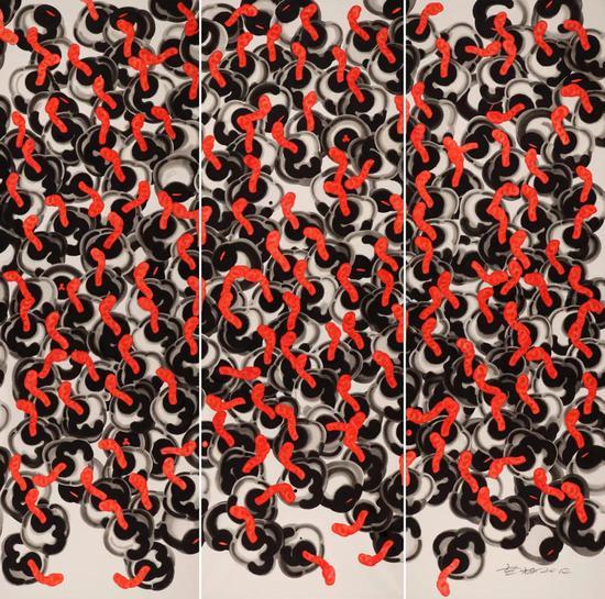《大苹果NO.48-59》十二联之一,纸上水彩, 300x100cmx12幅, 2012年