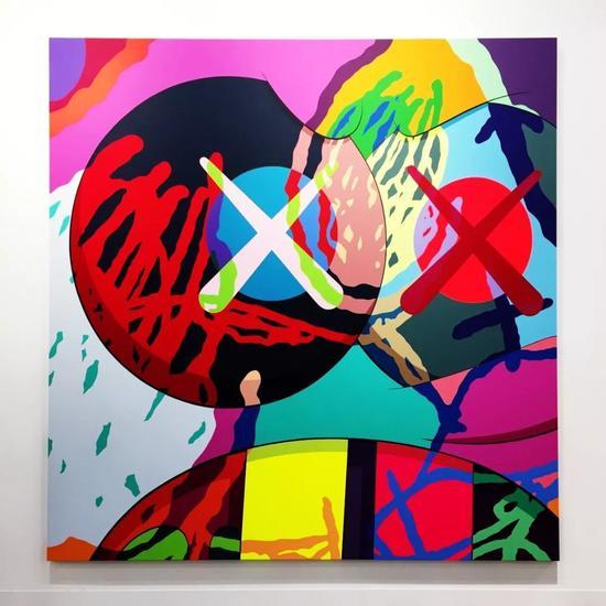 Kaws《孤独时间》,纤维布画面,243.8×243.8×3.8cm,2017年
