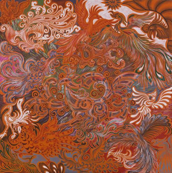 《37 亿年系列之百鸟朝凤》No.2 150X150cm 布面丙烯 2016
