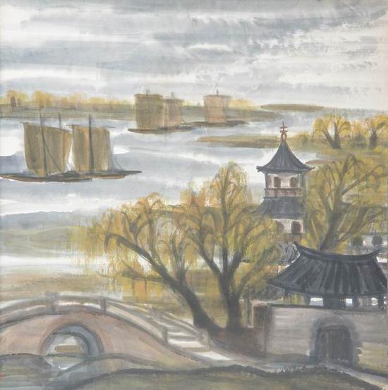 林风眠,《风景》,纸本墨彩,65×64cm,龙美术馆