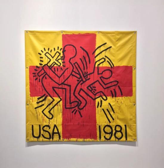 凯斯·哈林《Untitled》,乙烯基油墨,182.9×182.9cm,1981年