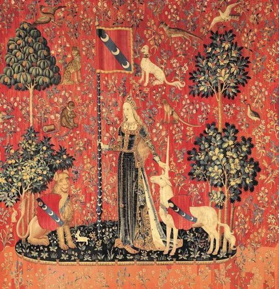 ▲ 壁毯画《少女与独角兽——触觉》(1484-1500)