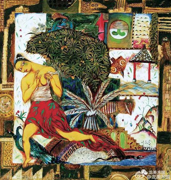 叶永青,《逃逸的困惑》,1989年,布面综合材料,166×173×8.5厘米 © 龙美术馆