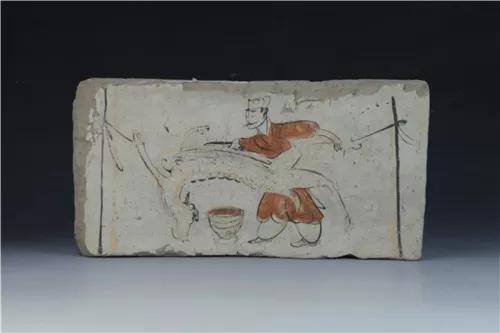 魏晋•彩绘宰羊图壁画砖,高台县博物馆藏