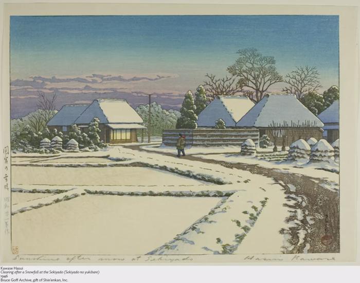 川濑巴水,《雪后初霁的东海道》,1946年,芝加哥艺术博物馆,馆藏编号:1990.607.490