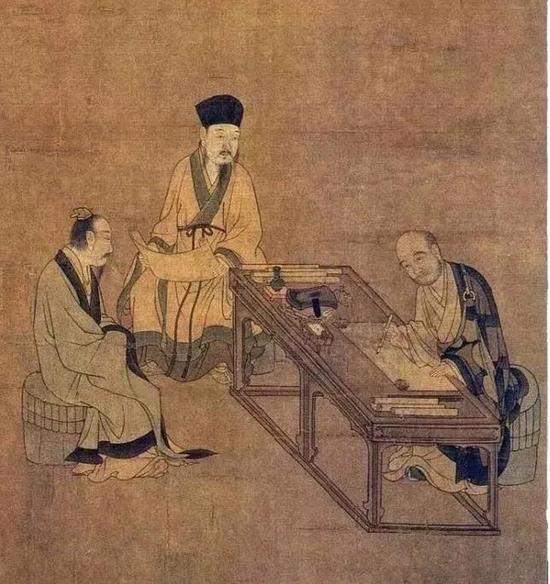 该画为工笔白描,描绘了宋代从磨茶到烹点的具体过程、用具和点茶场面。