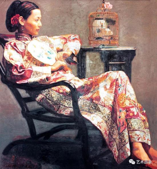 (王中军收藏:陈逸飞《玫瑰与展翅的鸟·娟娟》)