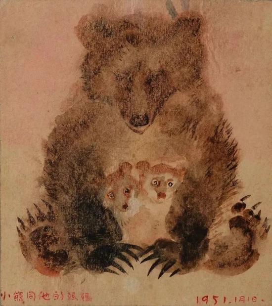 戴泽|《小熊同他的妈妈》|32.3x25.2 cm |纸本水彩|1951