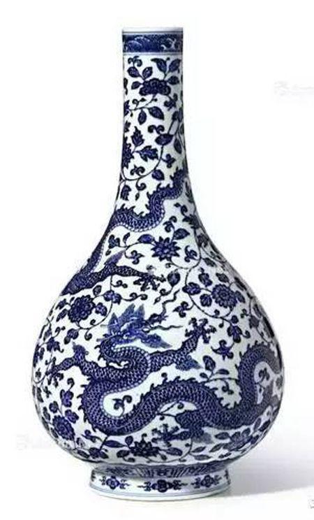 清雍正 青花穿花龙纹长颈胆瓶 尺寸 38.6cm