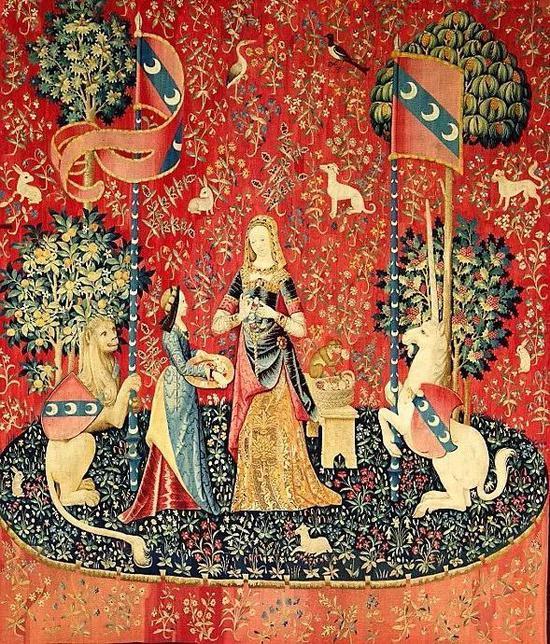 ▲ 壁毯画《少女与独角兽——嗅觉》(1484-1500)