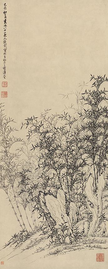 钱载《秀石丛竹图》轴,纸本水墨,87厘米×35厘米,1789年
