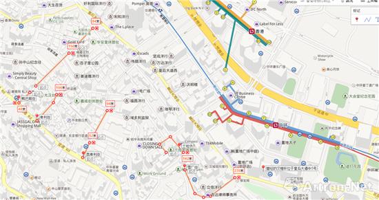 荷里活道纵向的几条小巷,租金相对低廉(图片来源:百度地图)