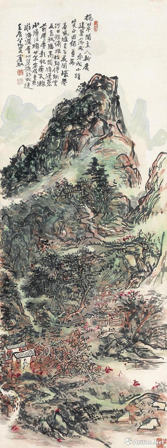 黄宾虹 《挹翠阁落成志庆图》 127×47.5cm 1952年作