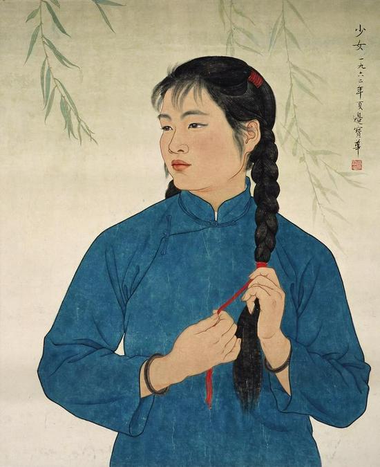 边宝华《少女》 65×53cm 纸本设色 1962年 中央美术学院美术馆藏