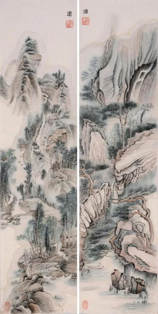 钱琼琼 《山水两屏》