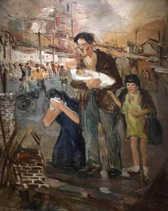 常书鸿,《重庆大轰炸》,布面油彩,79x63.8厘米,1938-1942年,龙美术馆