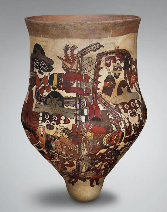 描绘神话场景的仪式鼓,纳斯卡文化,公元前200-600年