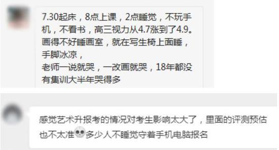 (部分艺术生自述截图)