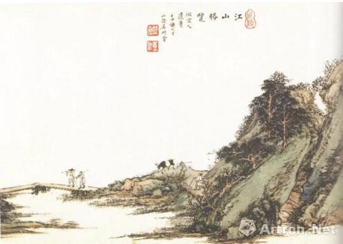 启功收藏的吴镜汀《江山胜览图》(局部)