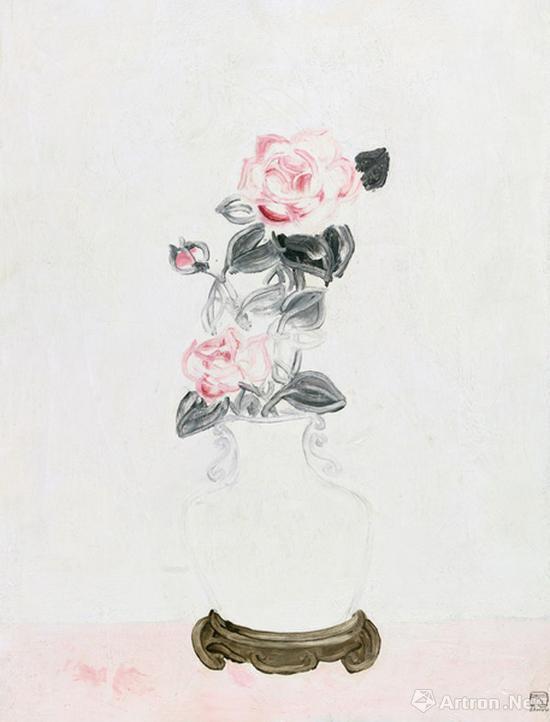 常玉《白瓷瓶中的粉红玫瑰》布面油画 65×49.5cm 1931年 成交价:1932万元