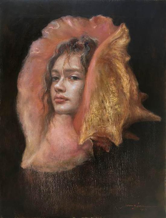 王俊《海的女儿》35×45cm油画