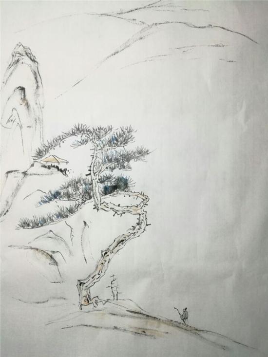 邵光亭先生作品《策杖行吟图》,水墨,纸本