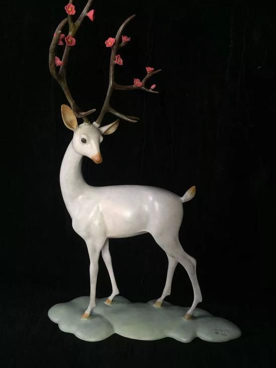 陈灵平《喜鹿桃源》54x37x25cm 青铜着色 2018