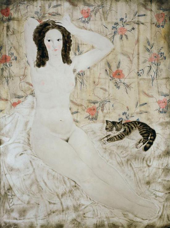 藤田嗣治,《挂毯前的裸女》,1923年,油彩、画布,京都国立近代美术馆藏