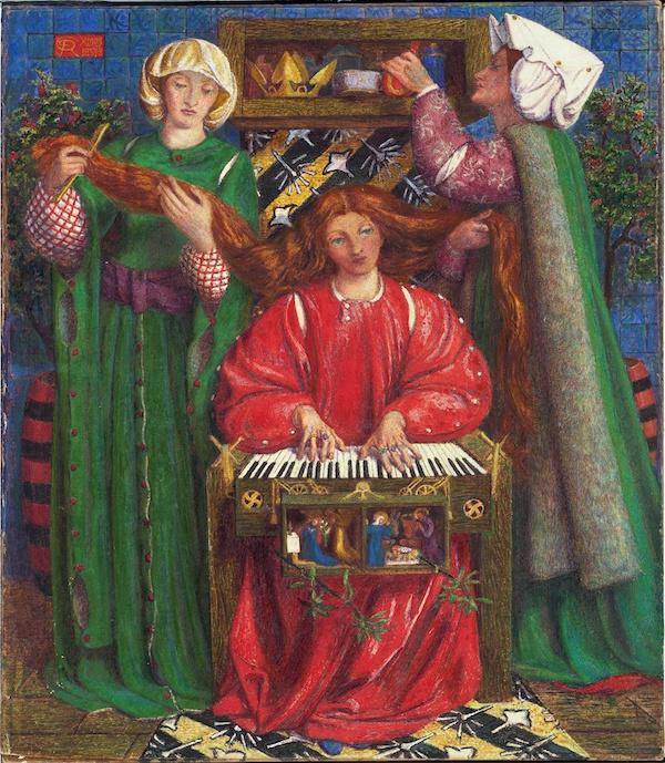 但丁·罗塞蒂《圣诞之歌》(A Christmas Carol,1857-1858),现藏于美国哈佛艺术馆