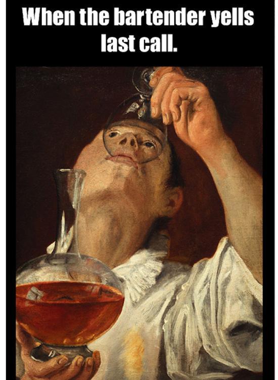 “酒保上完最后一杯酒。”贺卡内页配文:“祝你生日快乐!干杯!”