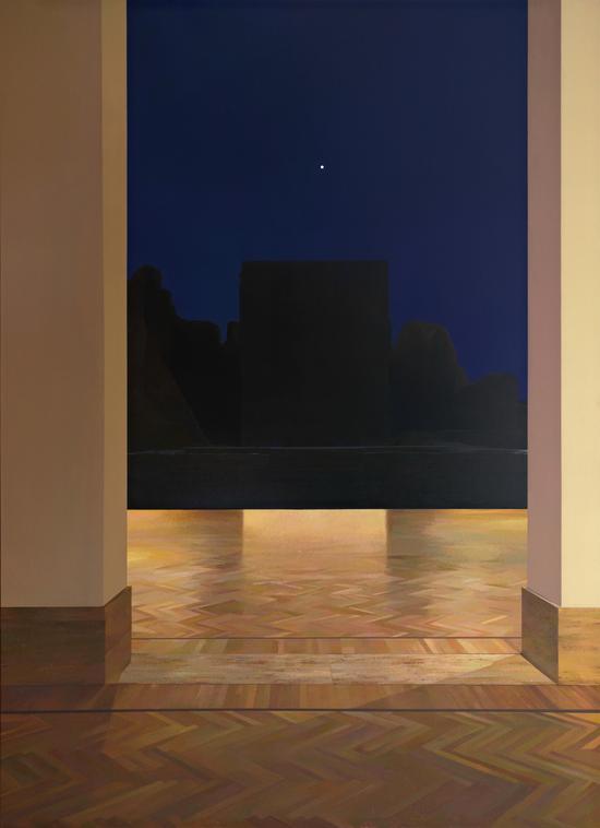 《在美术馆-圆室3 11：05》，布面油画，275 × 200 cm，2023