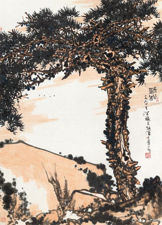 潘天寿《劲松》 立轴 设色纸本 1964年作 中国嘉德2015秋季拍卖会