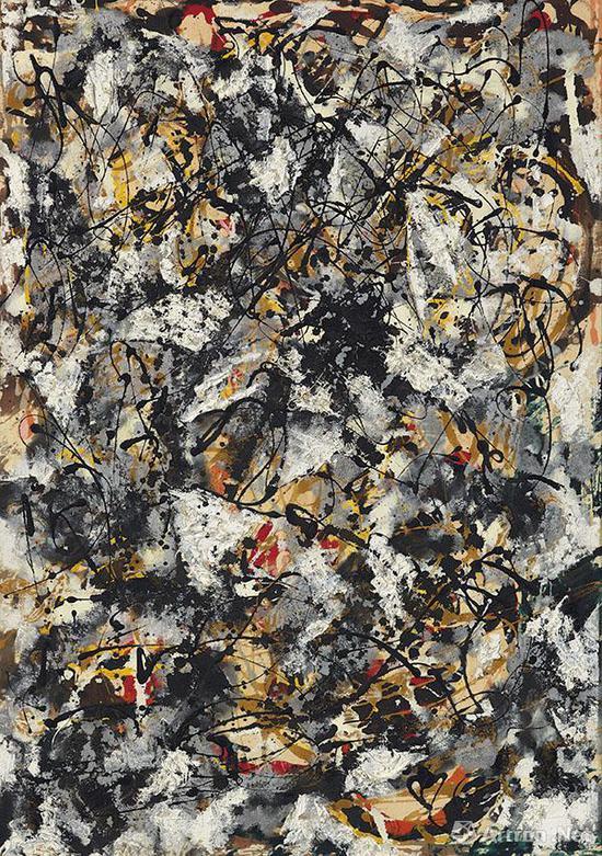 杰克逊-波洛克(1912-1956) 1950年作《红色笔触的构成》 93 x 65.1 cm