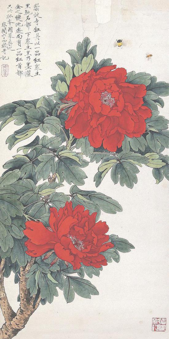 于非闇 《朱砂牡丹》98×41cm 纸本设色 1953年 北京画院藏