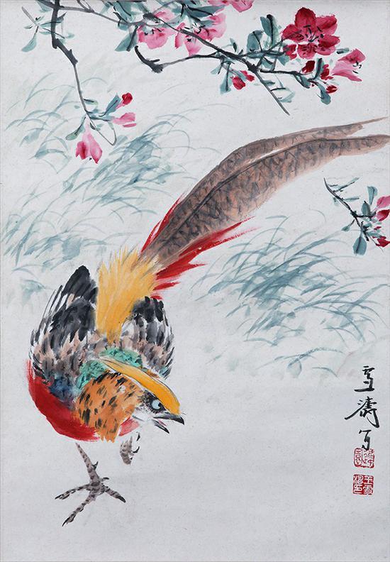 王雪涛《雉鸡图》题识:雪涛写。钤印:迟园 王雪涛印