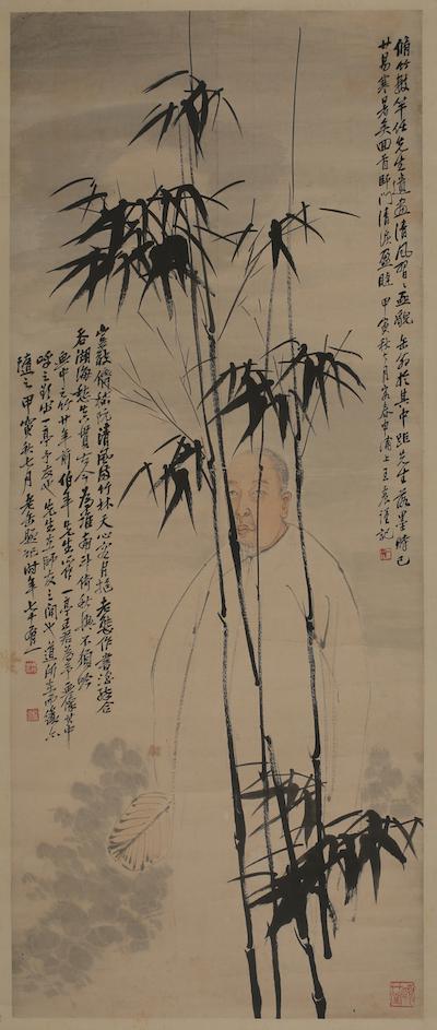 任伯年墨竹、王震补绘吴昌硕小像轴 私人收藏