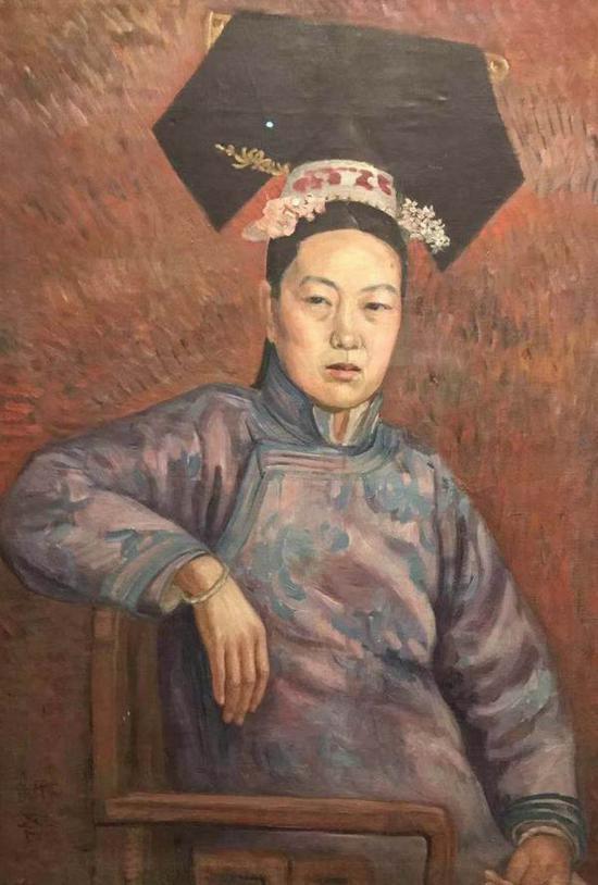 吴法鼎,《旗装妇女像》,中央美术学院美术馆