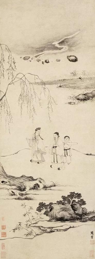 (明)周官 携琴访友图 纸本墨笔