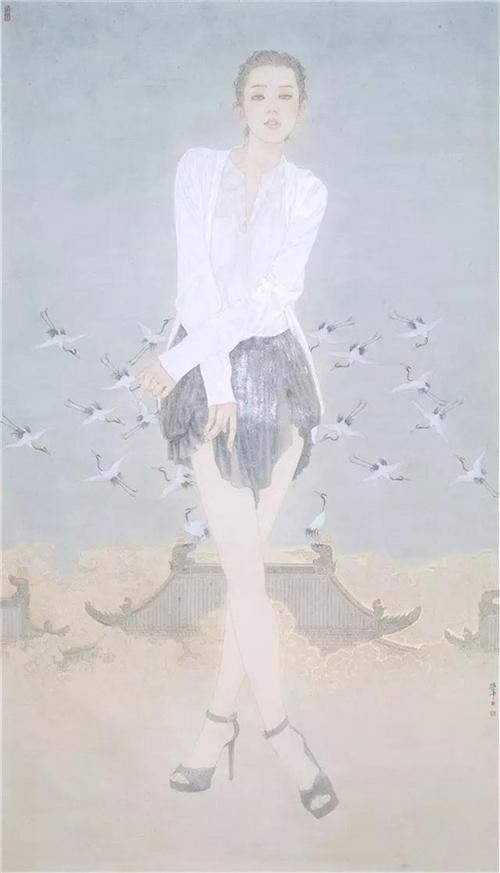 《瑞鹤图》245×140cm 2009年作