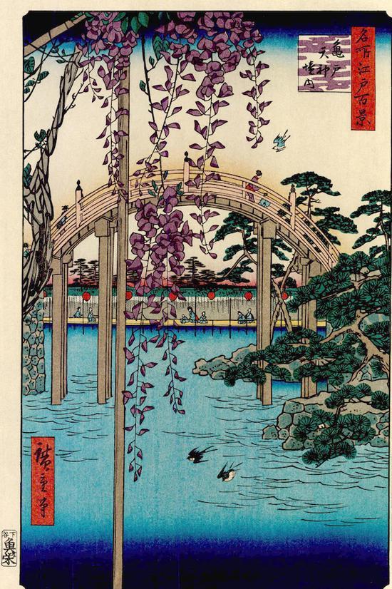 歌川⼴重,《名所江户百景 龟户天神境内》,36.0×24.5cm,约1856更多展品: