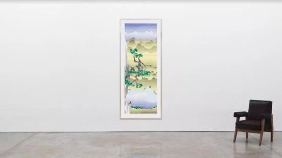 Roy Lichtenstein, Landscape with Poet, 1996, lithograph and screen print on lanaquarelle watercolor paper, 90 3/8 × 36 1/8 inches (229.6 × 91.8 cm), edition 7/60 © Estate of Roy Lichtenstein