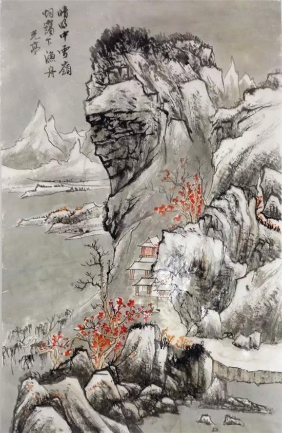 邵光亭先生作品《雪岭烟霭图》,纸本,设色